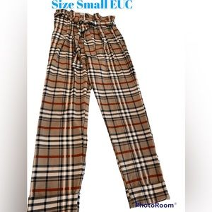 Like An Angel Plaid Hi Waist Belt Preppy Pants sz S stretchy EUC Wide Leg EUC